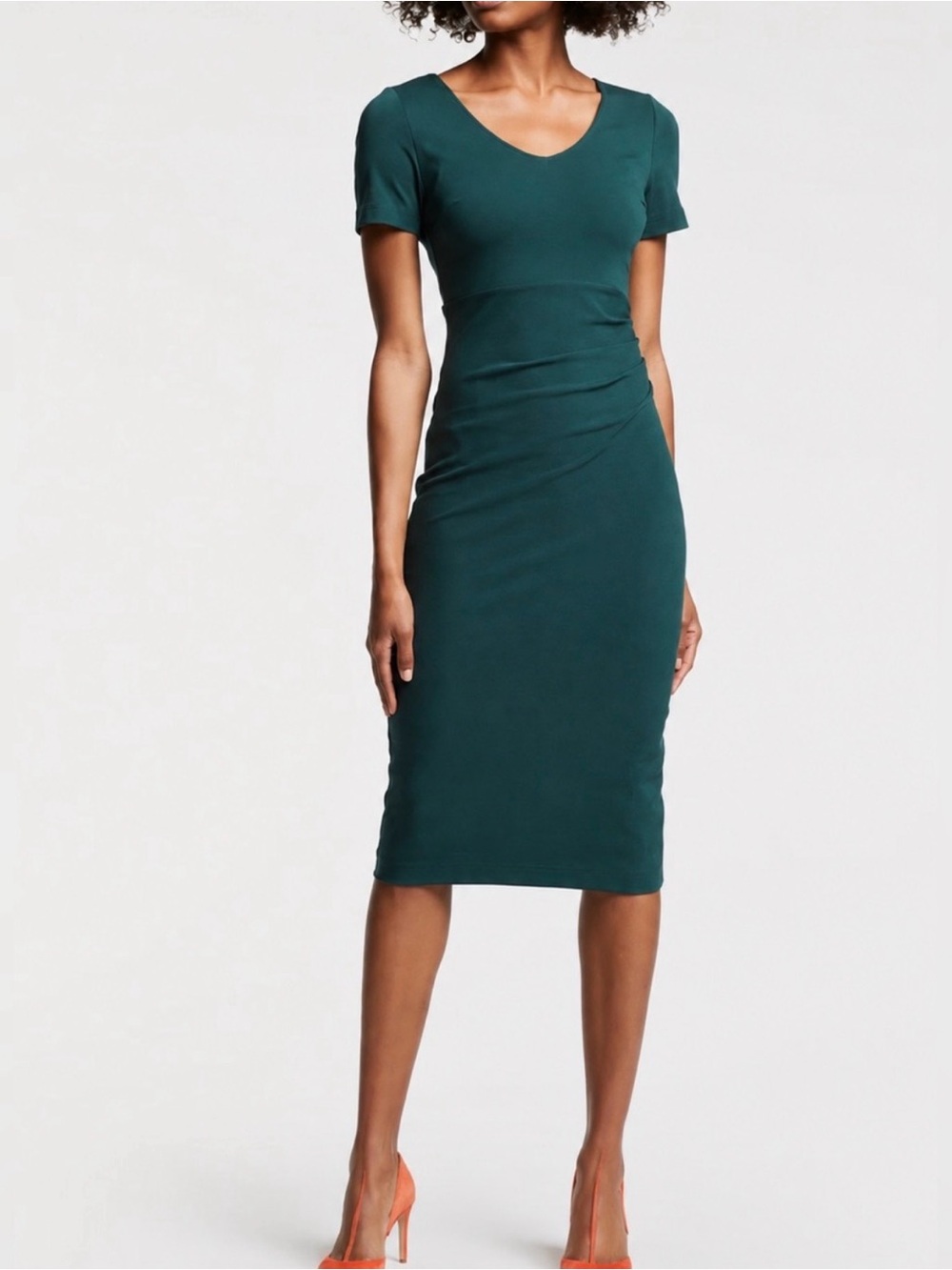 Boden Green Short Sleeve V‑Neck Midi Dress